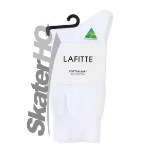 Lafitte Cotton Crew Socks - White - 6-10US