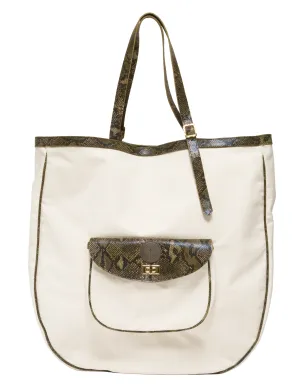 Large canvas and natural leather bag