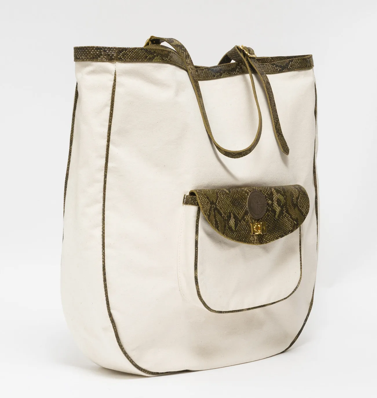 Large canvas and natural leather bag