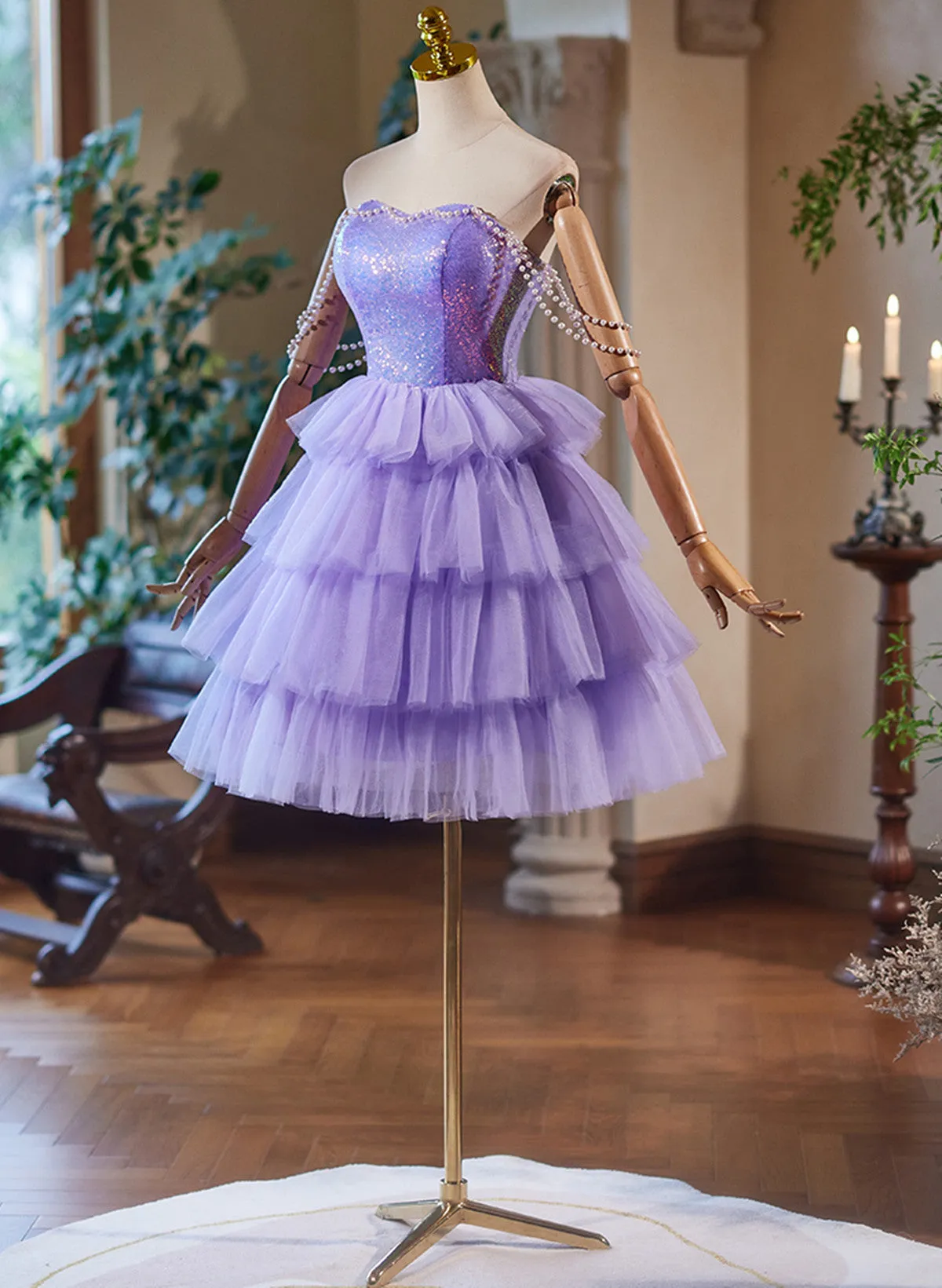 Lavender Cute Sweetheart Homecoming Dress, Lavender Short Prom Dress