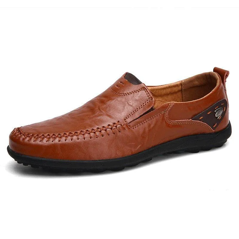 Leather Flat Loafers Brown Men's Casual Shoes #XS8171