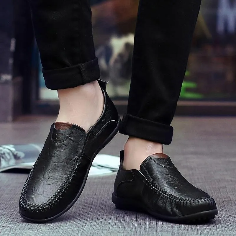 Leather Flat Loafers Brown Men's Casual Shoes #XS8171