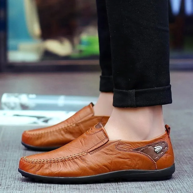 Leather Flat Loafers Brown Men's Casual Shoes #XS8171