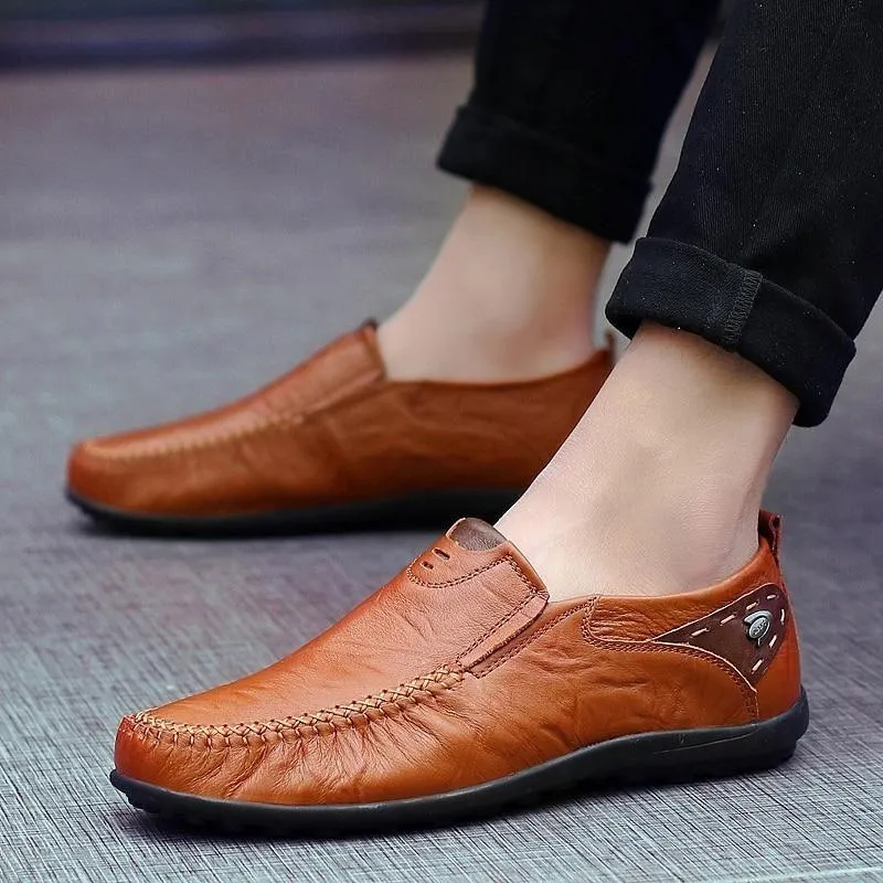 Leather Flat Loafers Brown Men's Casual Shoes #XS8171