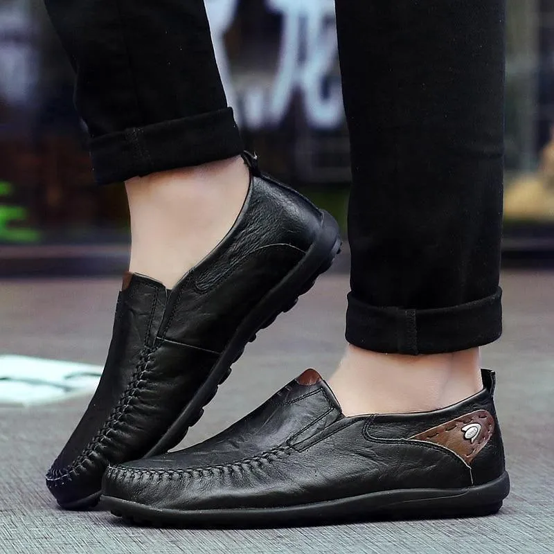 Leather Flat Loafers Brown Men's Casual Shoes #XS8171