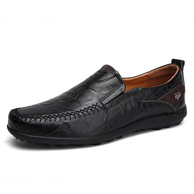 Leather Flat Loafers Brown Men's Casual Shoes #XS8171