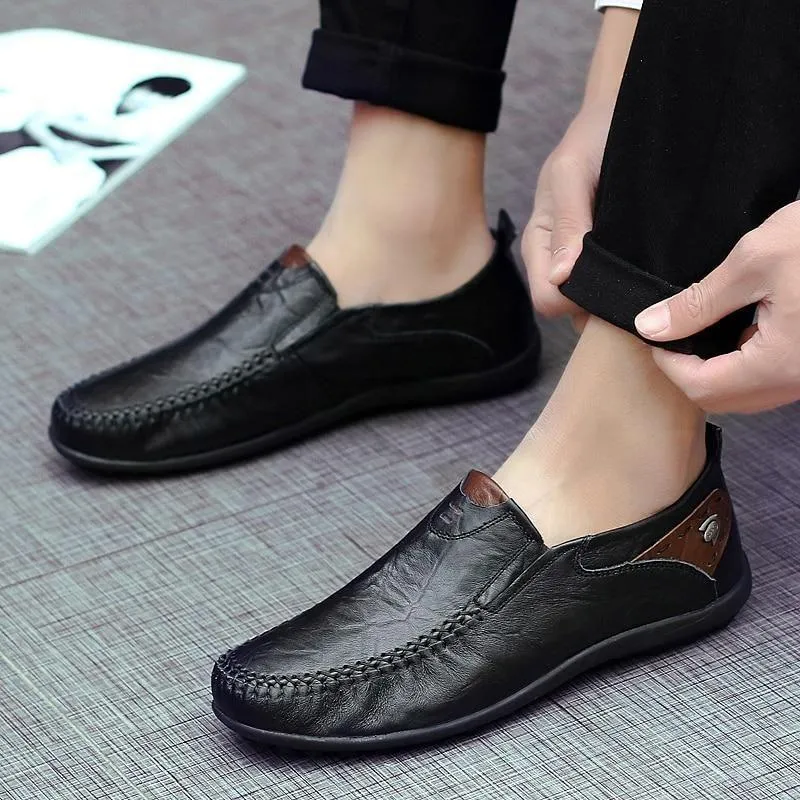 Leather Flat Loafers Brown Men's Casual Shoes #XS8171