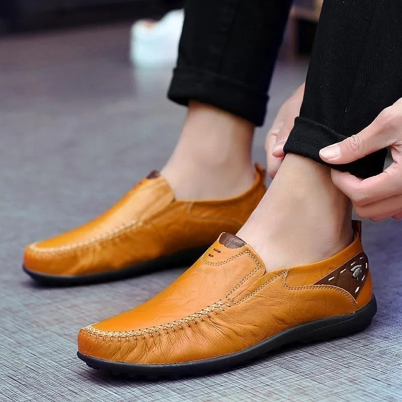 Leather Flat Loafers Brown Men's Casual Shoes #XS8171