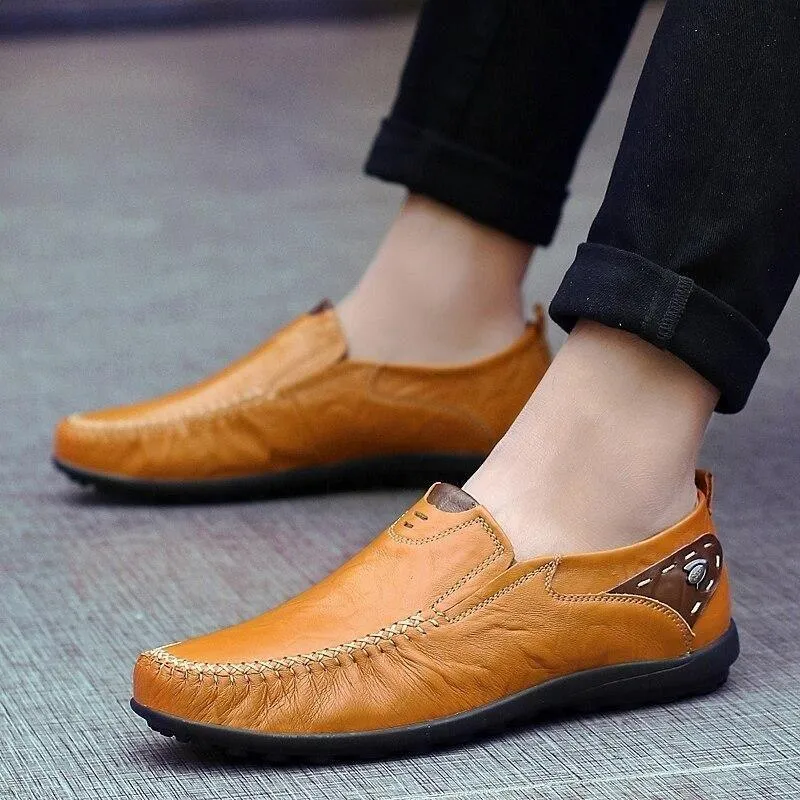 Leather Flat Loafers Brown Men's Casual Shoes #XS8171