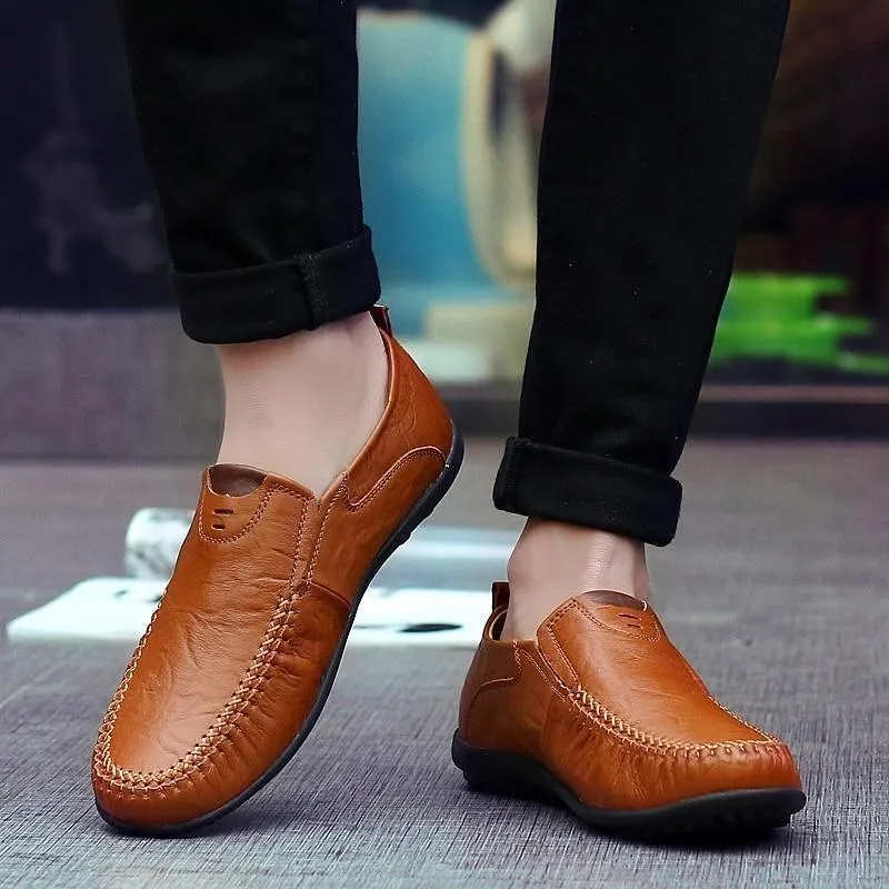 Leather Flat Loafers Brown Men's Casual Shoes #XS8171