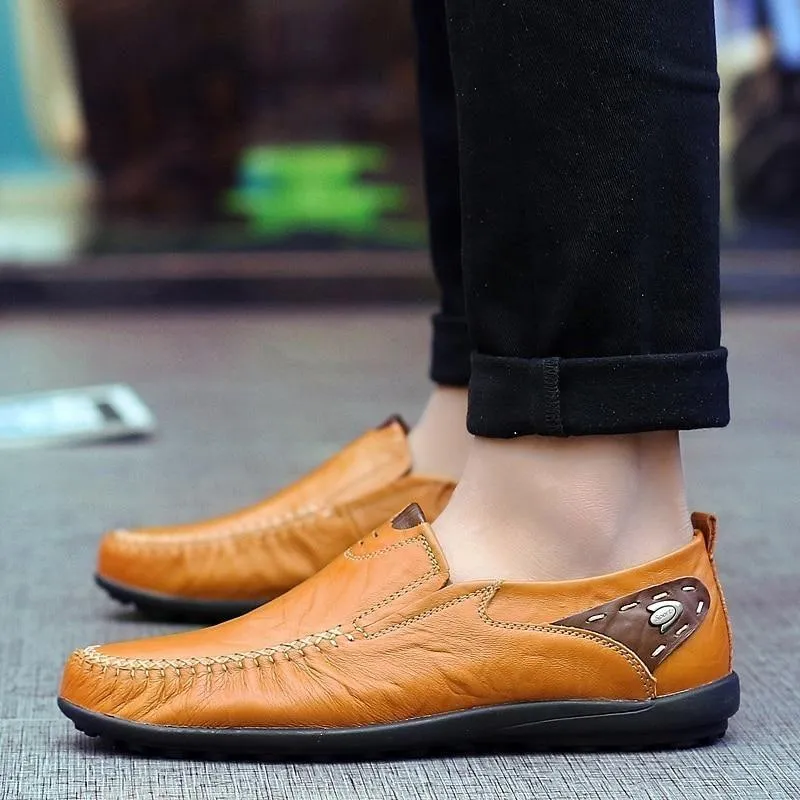 Leather Flat Loafers Brown Men's Casual Shoes #XS8171