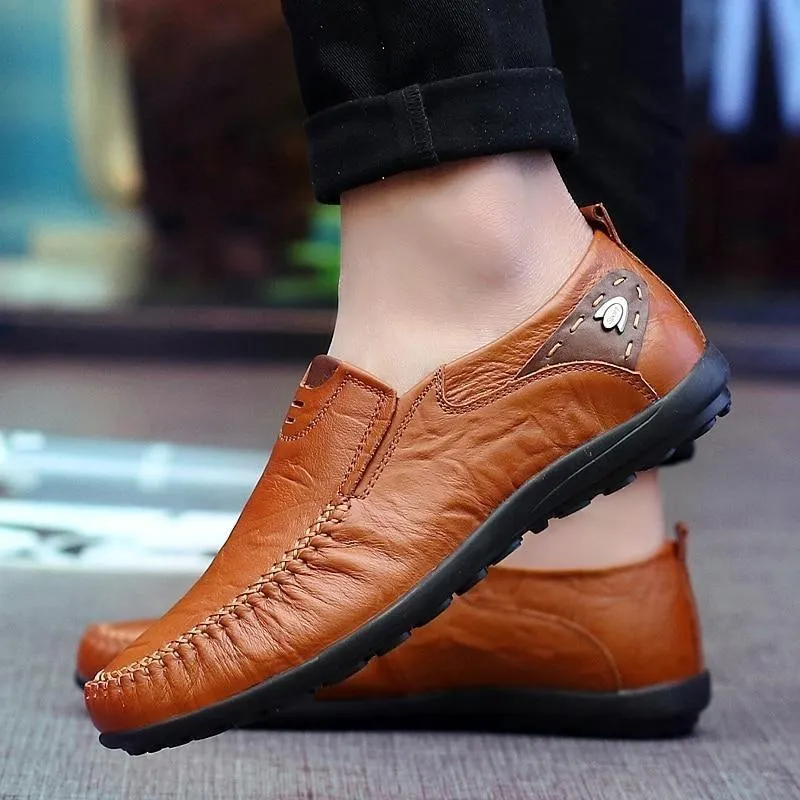 Leather Flat Loafers Brown Men's Casual Shoes #XS8171