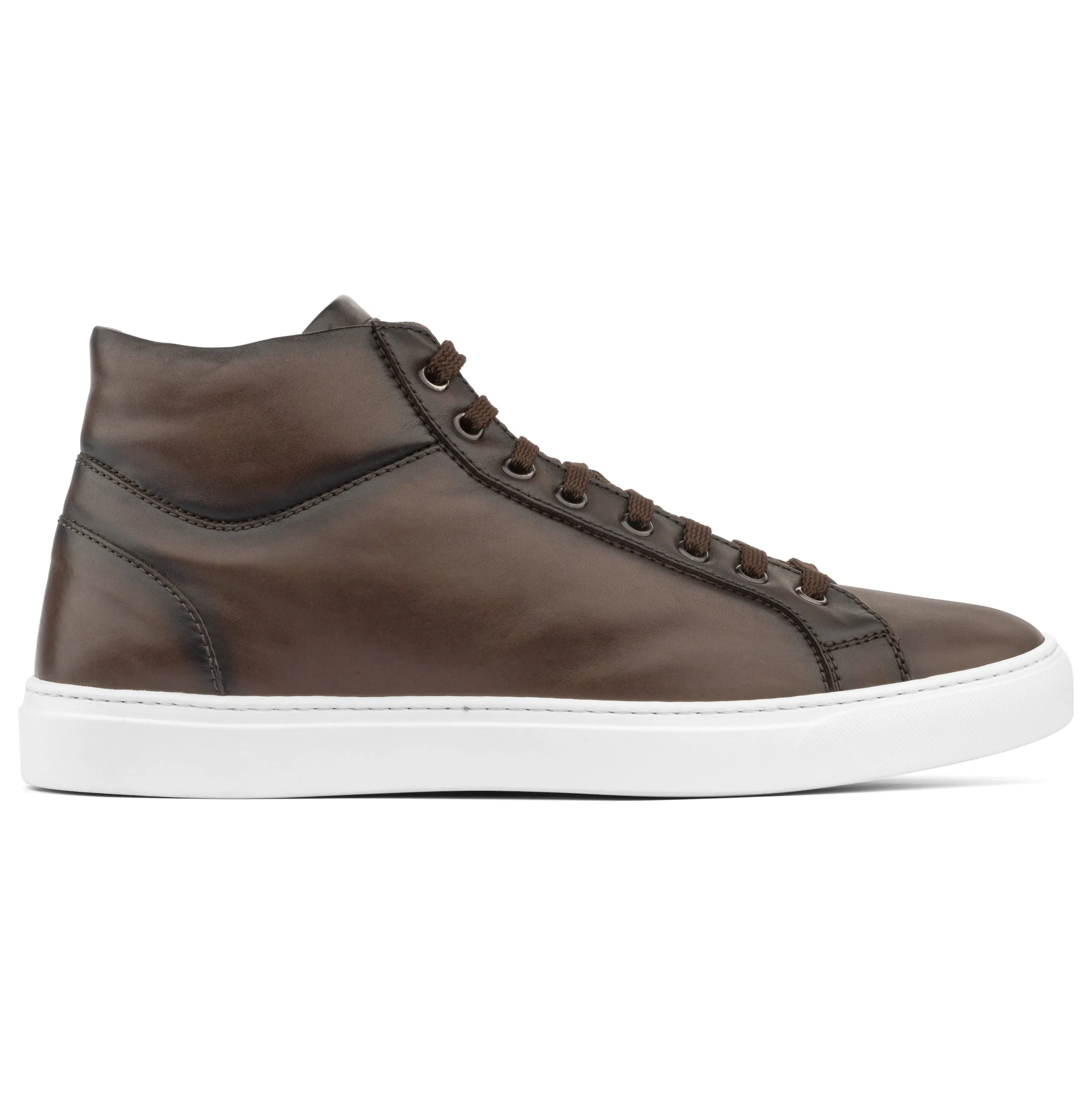 Leonardo Burnished Brown Nappa High Top Sneaker