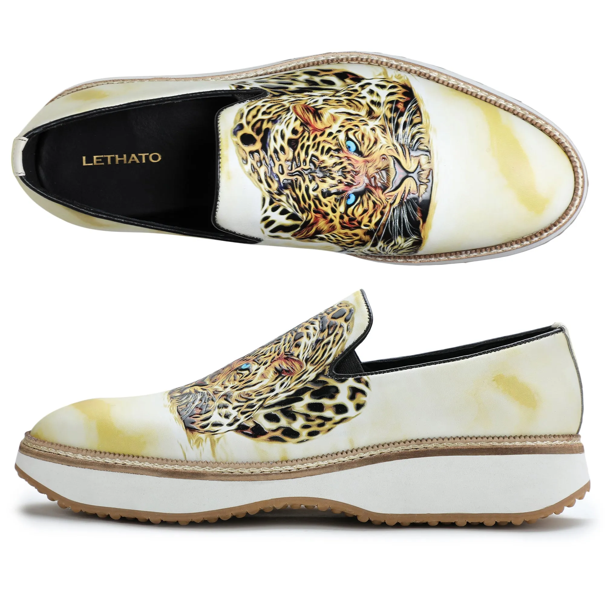 Leopard Designer Print Sneakers - Golden