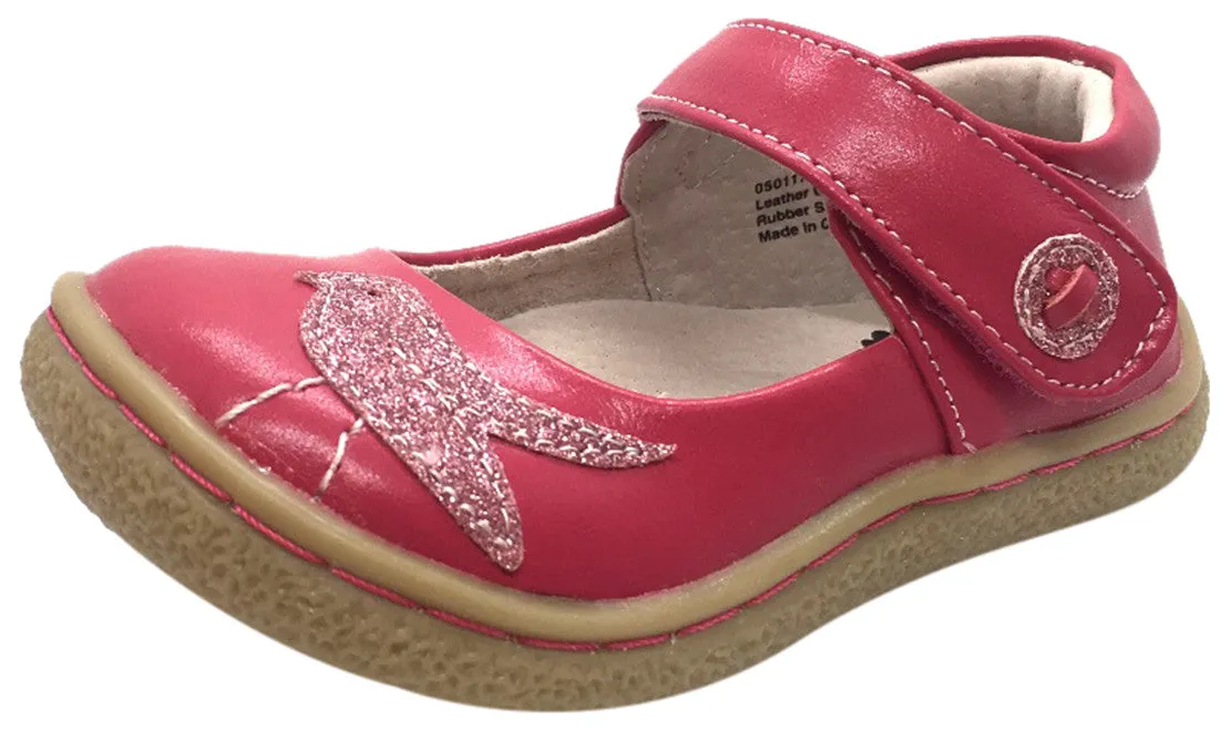 Livie & Luca Girl's Pio Pio Hot Pink Natural Leather Shimmer Dove Hook and Loop Mary Jane Shoes