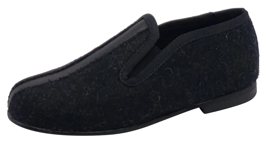 Luccini Girl's and Boy's Splendid Flanel Black Leather Slip On