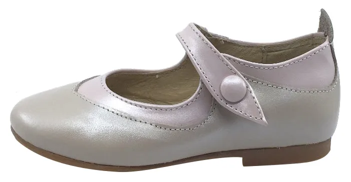 Luccini Girl's Snap Mary Jane, Pearl & Pink/Trim