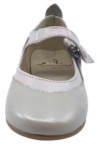 Luccini Girl's Snap Mary Jane, Pearl & Pink/Trim