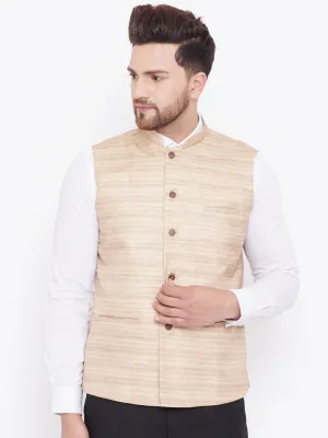 Men's Beige Silk Blend Nehru Jacket - Vastramay