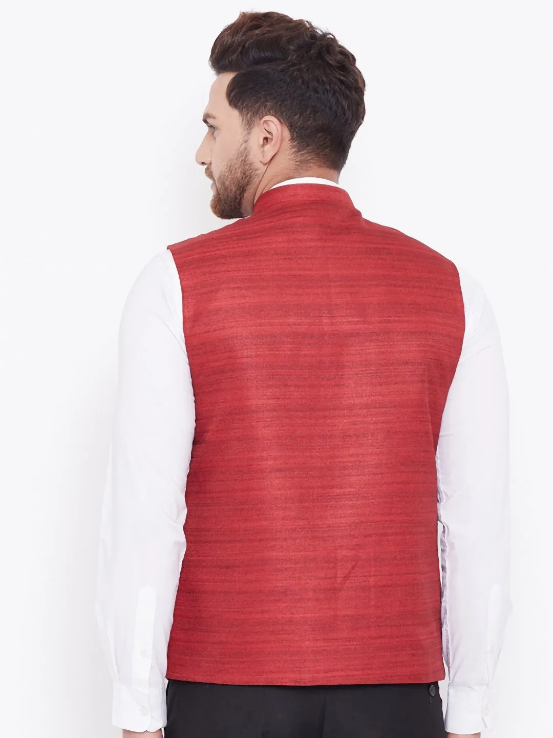 Men's Maroon Silk Blend Nehru Jacket - Vastramay