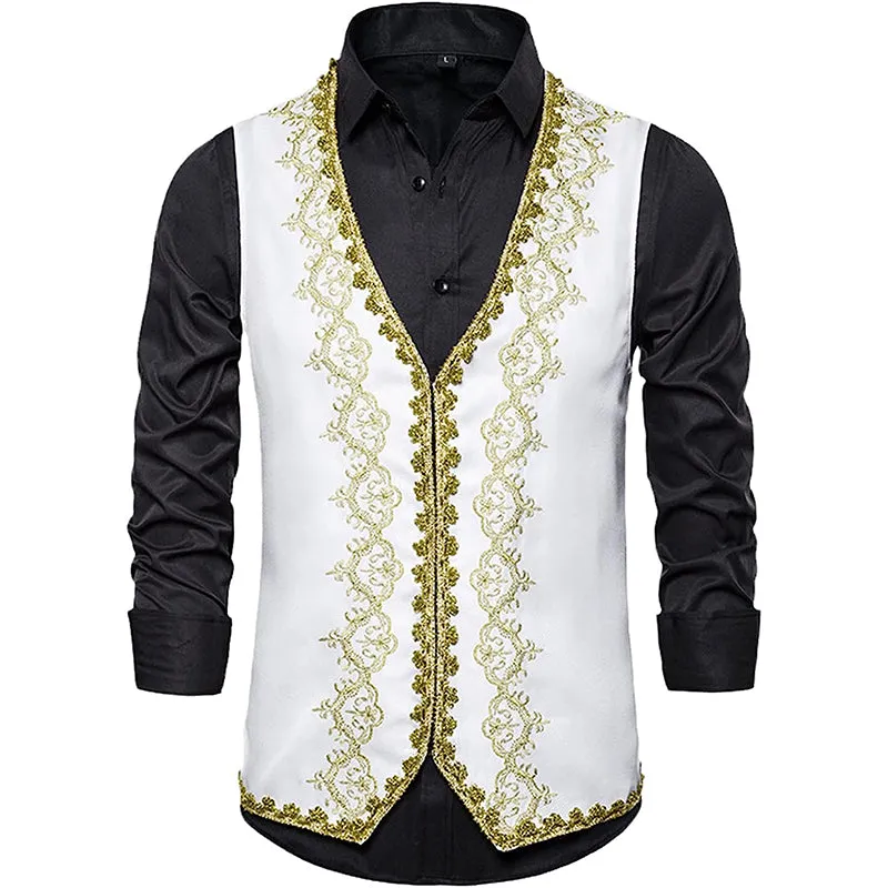 Men's Victorian Waistcoat Slim Fit Embroidered Opera Vest Court Prince Costume Wear