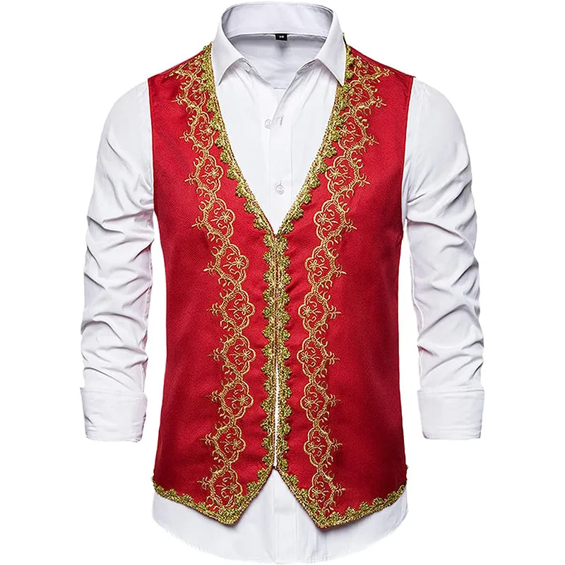 Men's Victorian Waistcoat Slim Fit Embroidered Opera Vest Court Prince Costume Wear