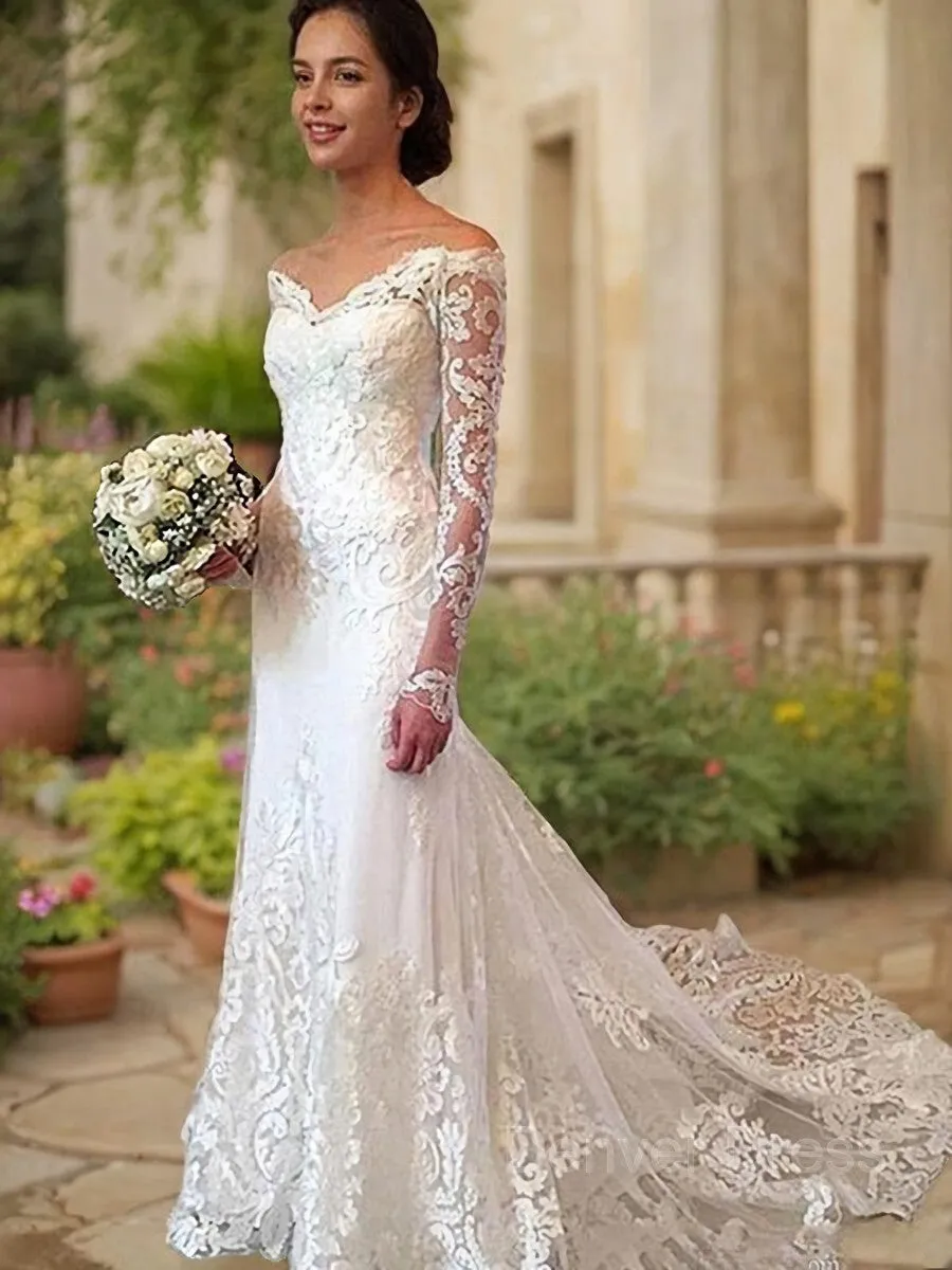 Mermaid Off-the-Shoulder Court Train Lace Wedding Dresses With Appliques Lace