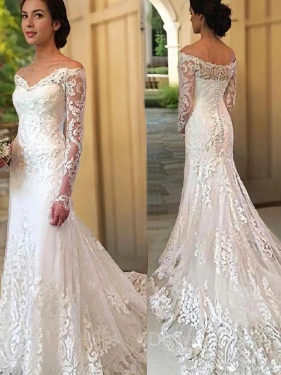 Mermaid Off-the-Shoulder Court Train Lace Wedding Dresses With Appliques Lace