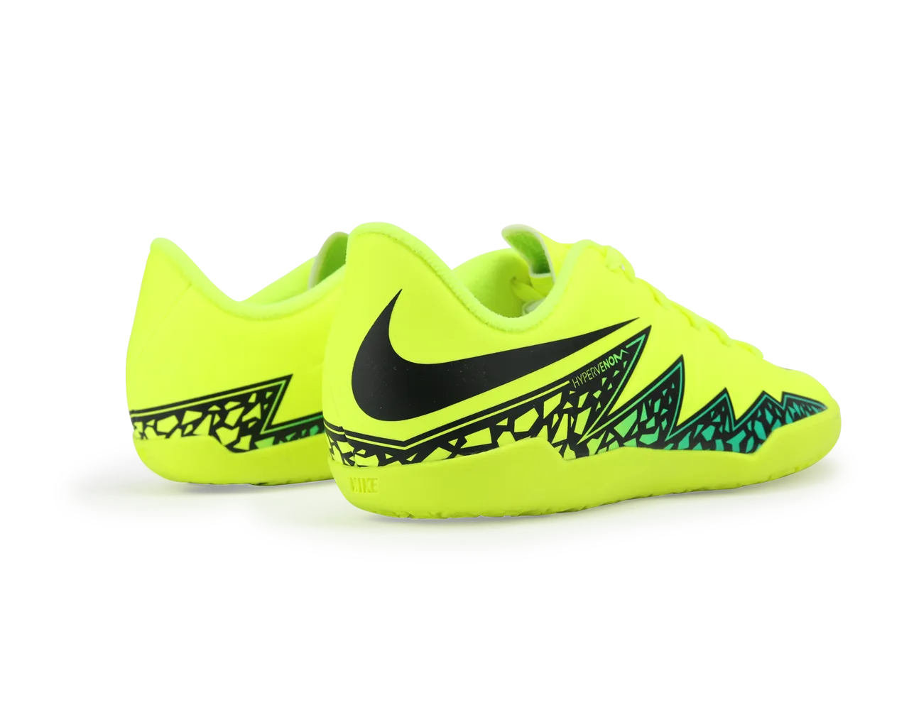 Nike Kids Hypervenom Phelon II Indoor Soccer Shoes Volt Black/Hyper Turquoise/Clear Jade