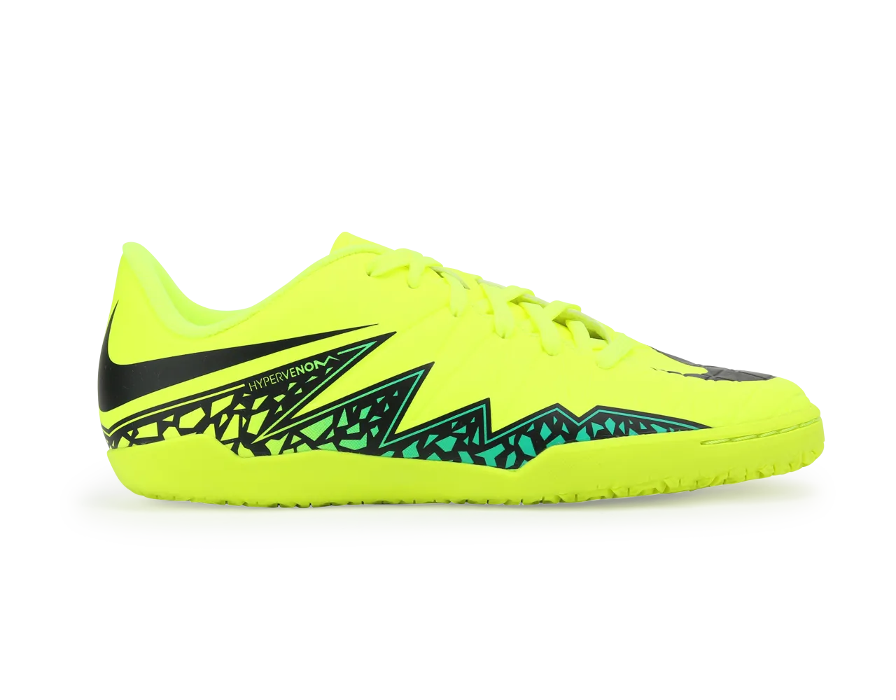 Nike Kids Hypervenom Phelon II Indoor Soccer Shoes Volt Black/Hyper Turquoise/Clear Jade