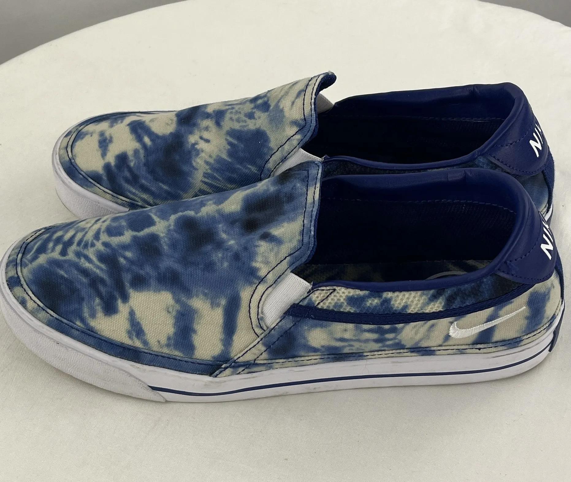 NIKE Men's Court Legacy Print Slip On Comfort Canvas Blue Tie Dye Shoes Size 9.5