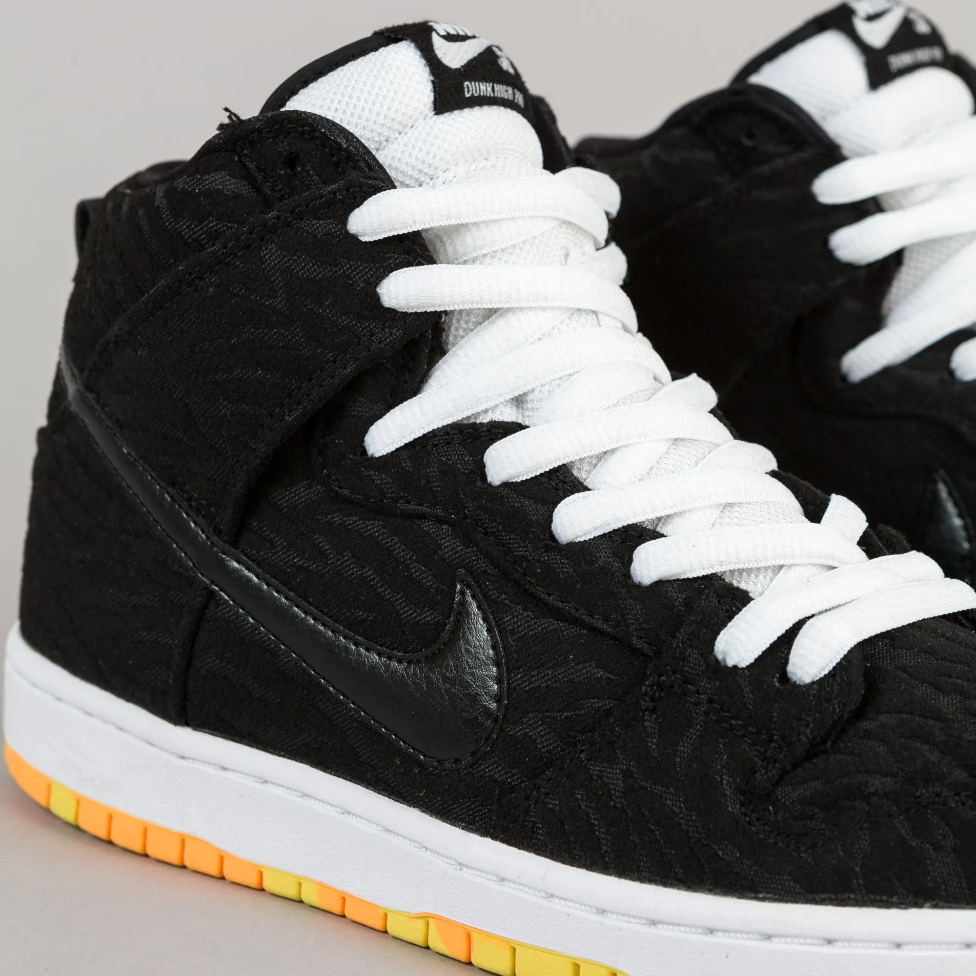 Nike SB Dunk High Pro Shoes - Black / Black - White - Laser Orange