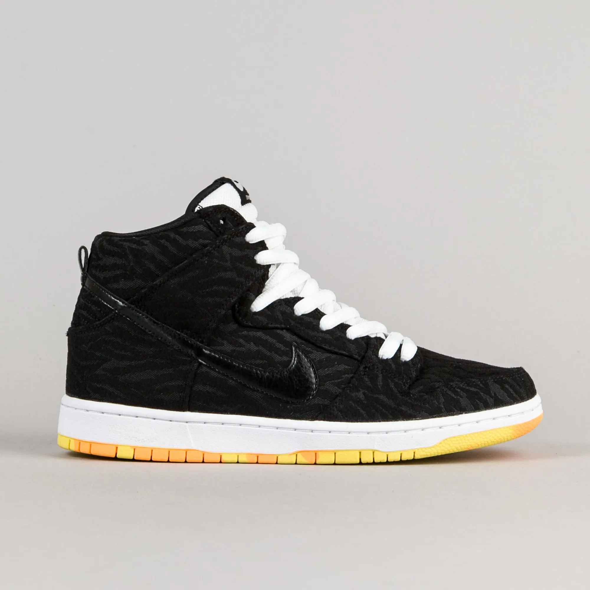 Nike SB Dunk High Pro Shoes - Black / Black - White - Laser Orange