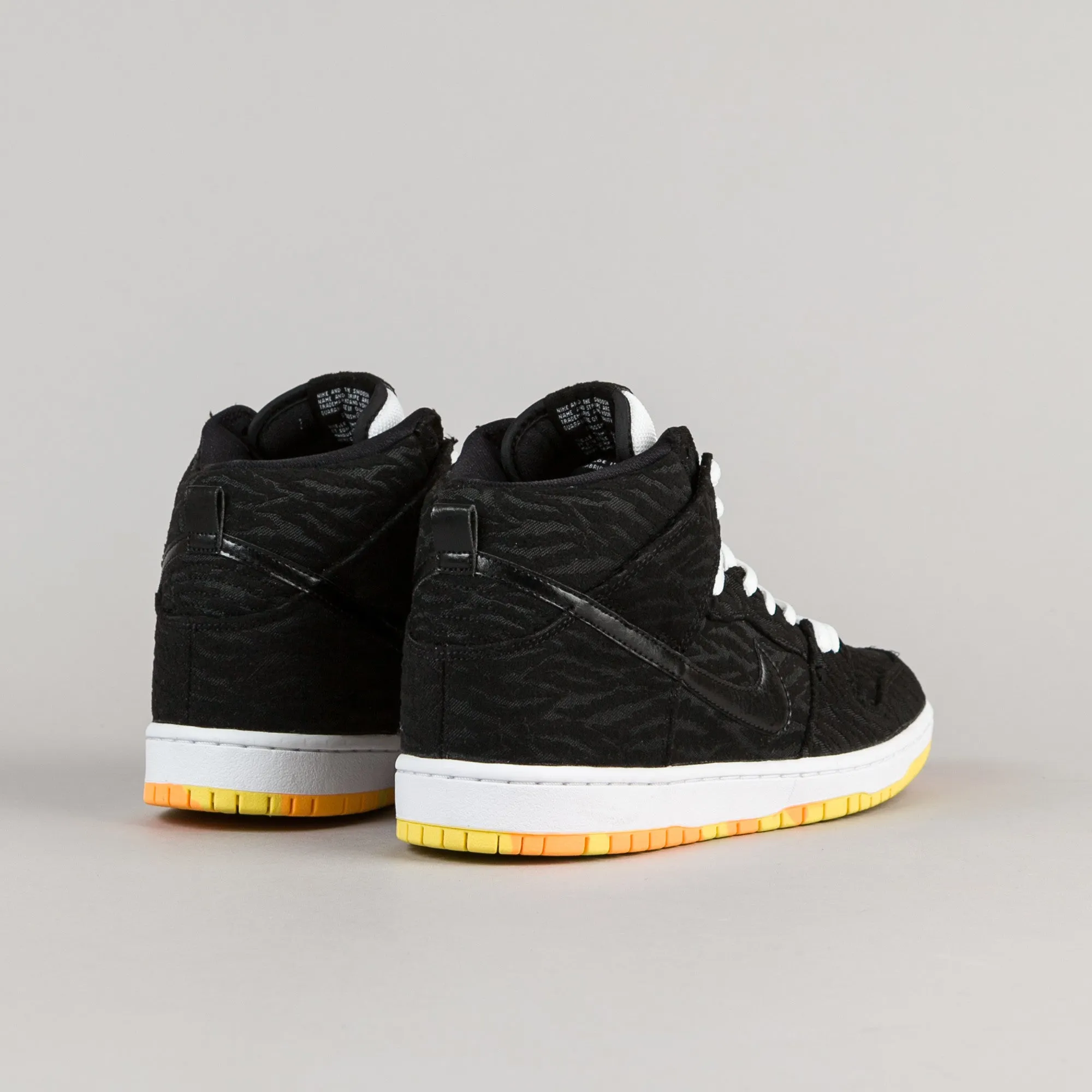 Nike SB Dunk High Pro Shoes - Black / Black - White - Laser Orange