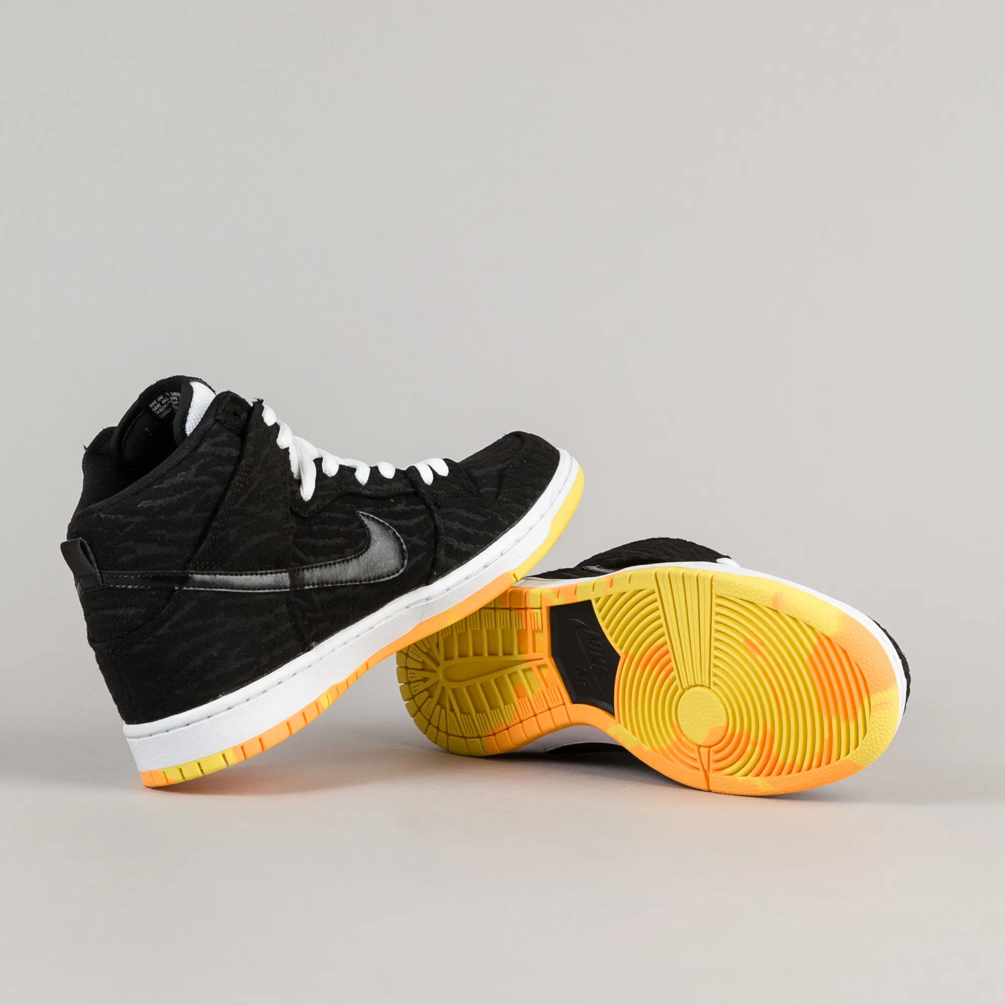 Nike SB Dunk High Pro Shoes - Black / Black - White - Laser Orange