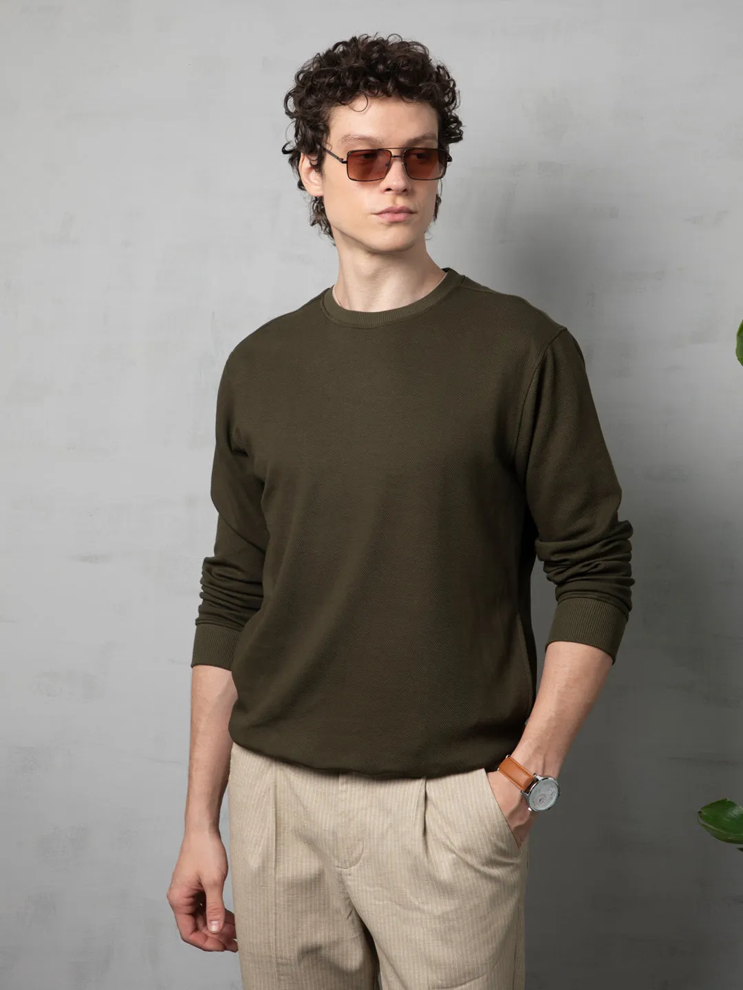 Olive Plain Sweatshirt