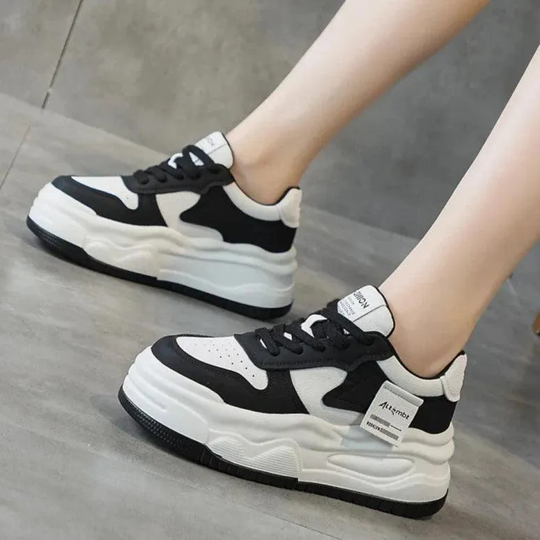 P47 Women's Casual Shoes - Leather Sneakers With Thick Bottom