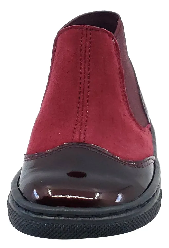 Pataletas for Boy's and Girl's Burgundy Leather Patent Suede Elastic Side Slip On Bootie