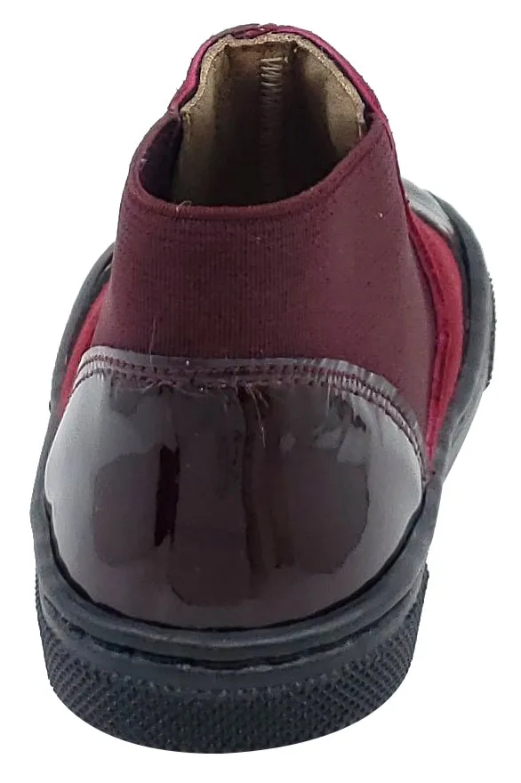 Pataletas for Boy's and Girl's Burgundy Leather Patent Suede Elastic Side Slip On Bootie