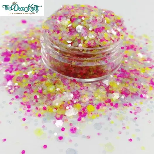 Pink Lemonade Mixed Chunky Glitter, Polyester Glitter for Tumblers Nail Art Bling Shoes - 1oz/30g