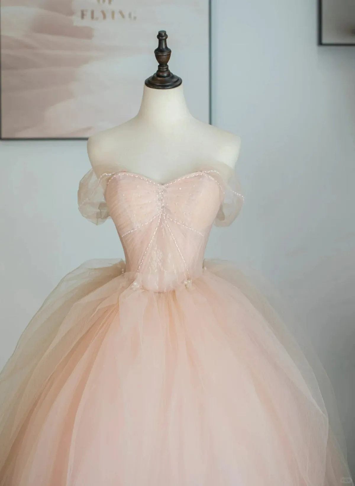 Pink Tulle Ball Gown Sweetheart Long Formal Dress, Pink Tulle Party Dress