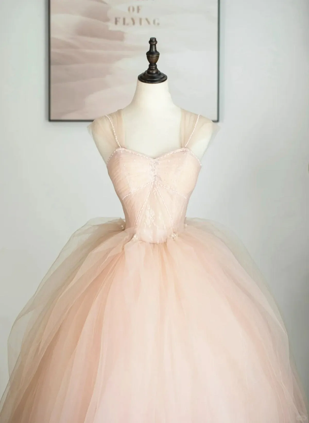 Pink Tulle Ball Gown Sweetheart Long Formal Dress, Pink Tulle Party Dress