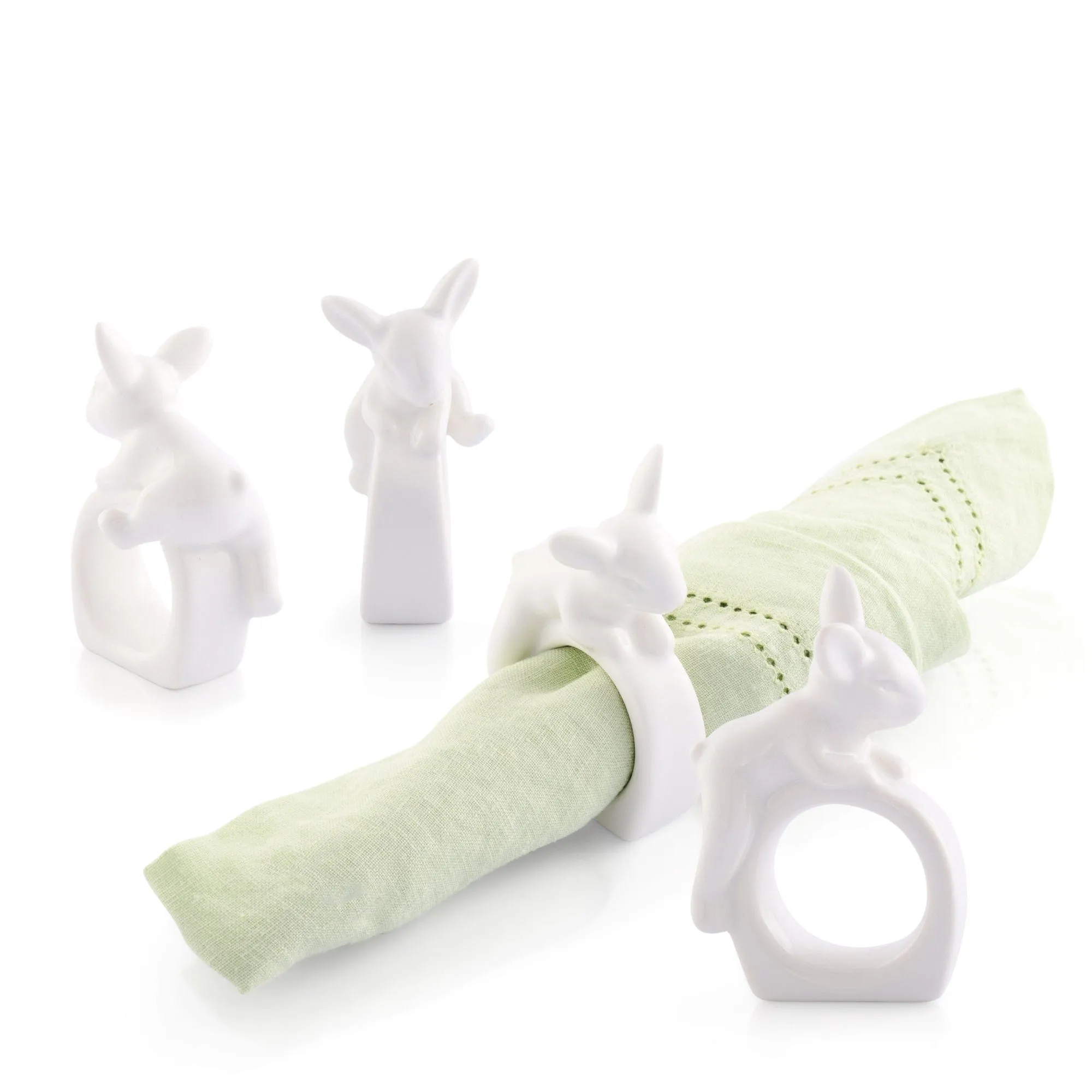 Porcelain Climbing Bunny Napkin Rings - Set of 4