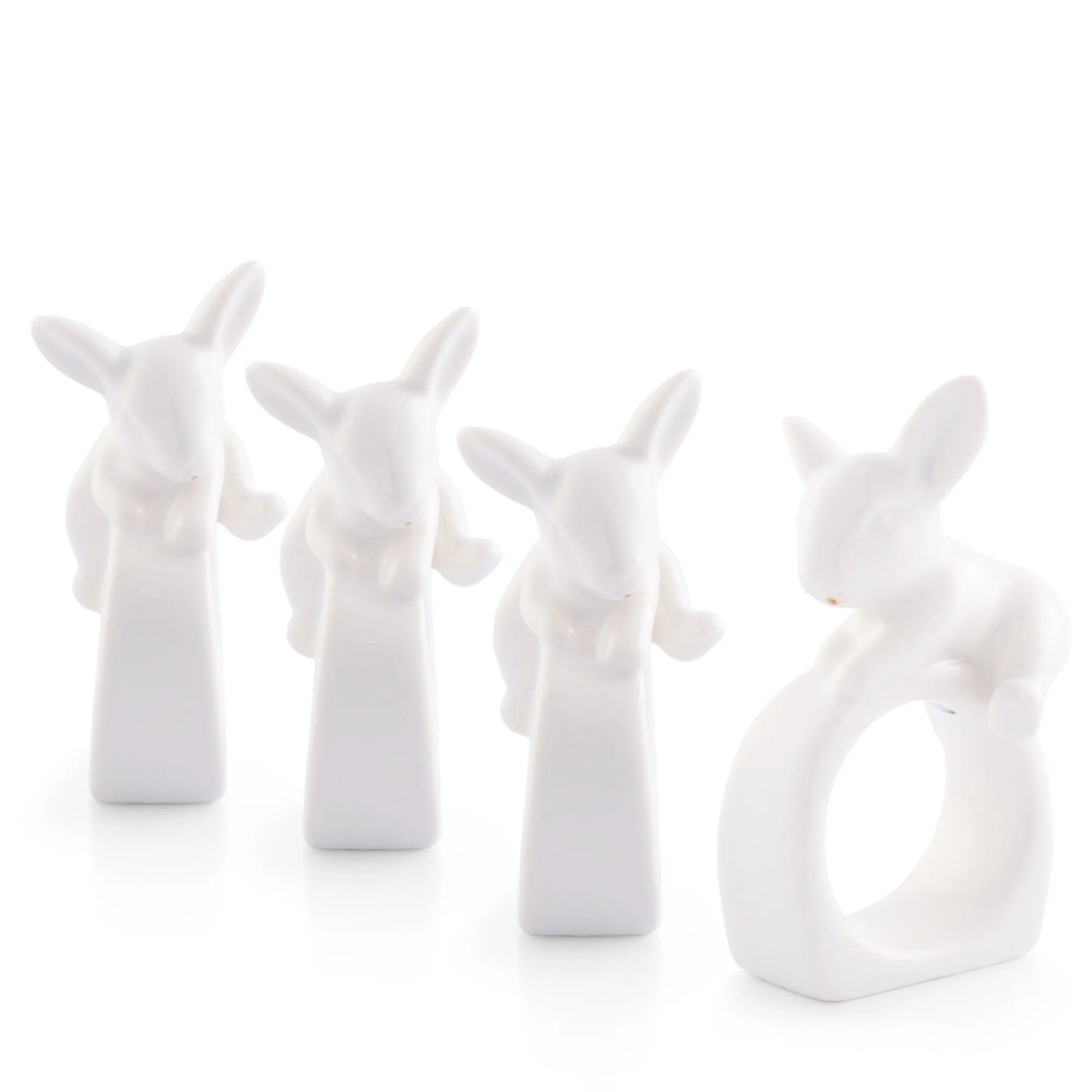 Porcelain Climbing Bunny Napkin Rings - Set of 4