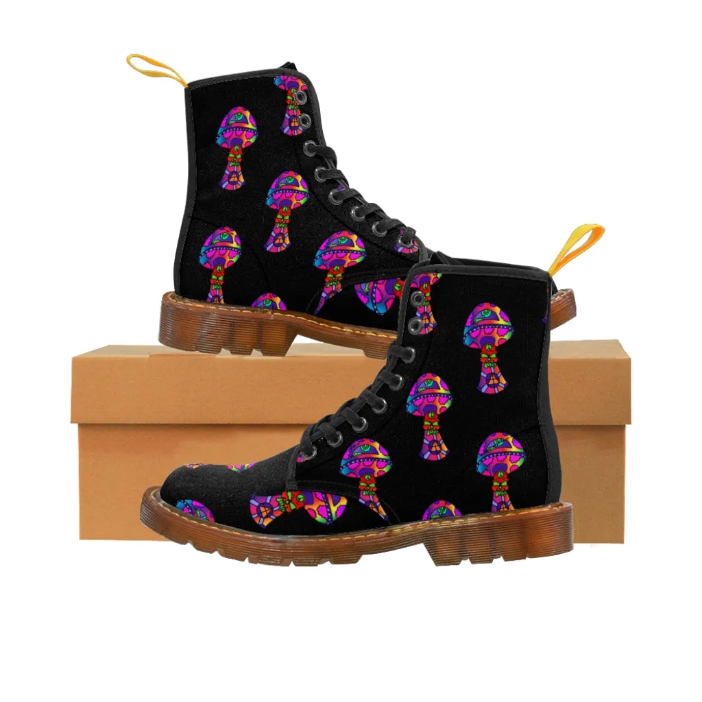 Rainbow Skull Shroom Men's Canvas Boots