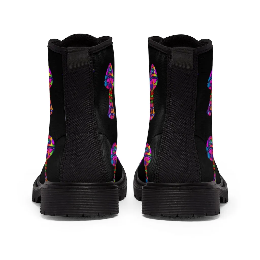 Rainbow Skull Shroom Men's Canvas Boots