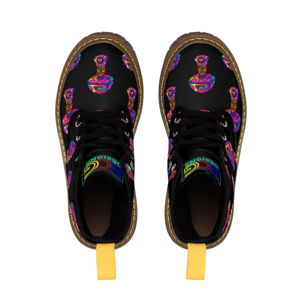 Rainbow Skull Shroom Men's Canvas Boots