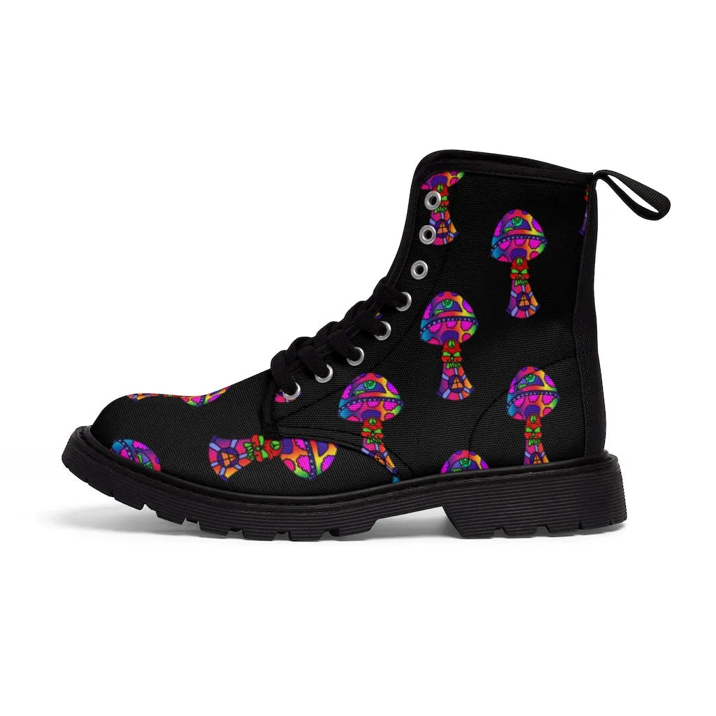 Rainbow Skull Shroom Men's Canvas Boots