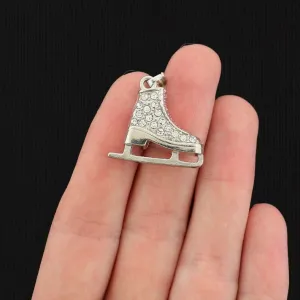 Rhinestone Skate Antique Silver Tone Enamel Charm - SC1809