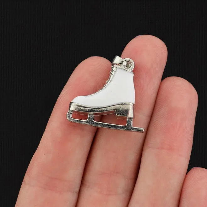 Rhinestone Skate Antique Silver Tone Enamel Charm - SC1809